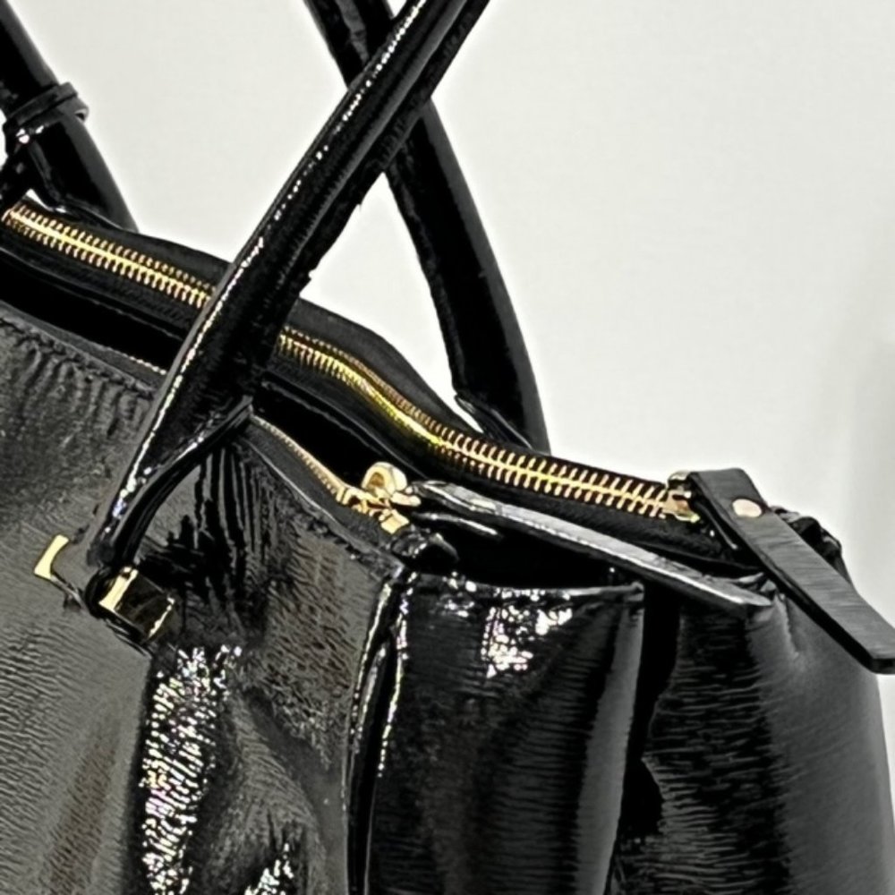 KATE SPADE New York Tri-Compartment Black Textured Patent Leather Tote - Picture 8 of 16